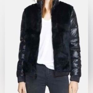 Elizabeth and James | Austin black puffer jacket down fill front rabbit fur XS